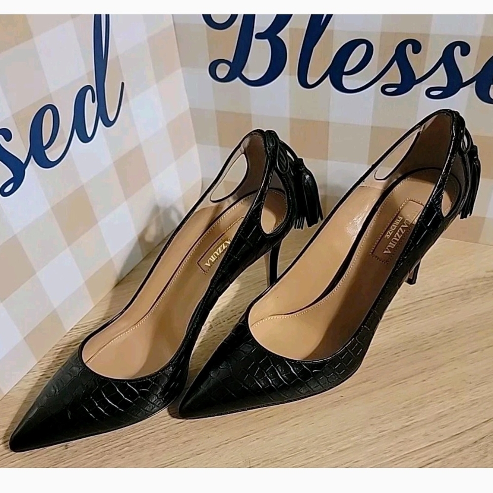 Aquazzura Black Croc-Patterned Heels